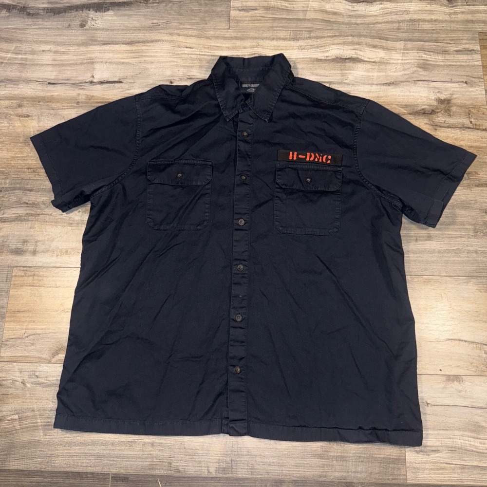 Harley-Davidson H-DMC Black Button Up Work Shirt 2XL Short Sleeve Motorcycle